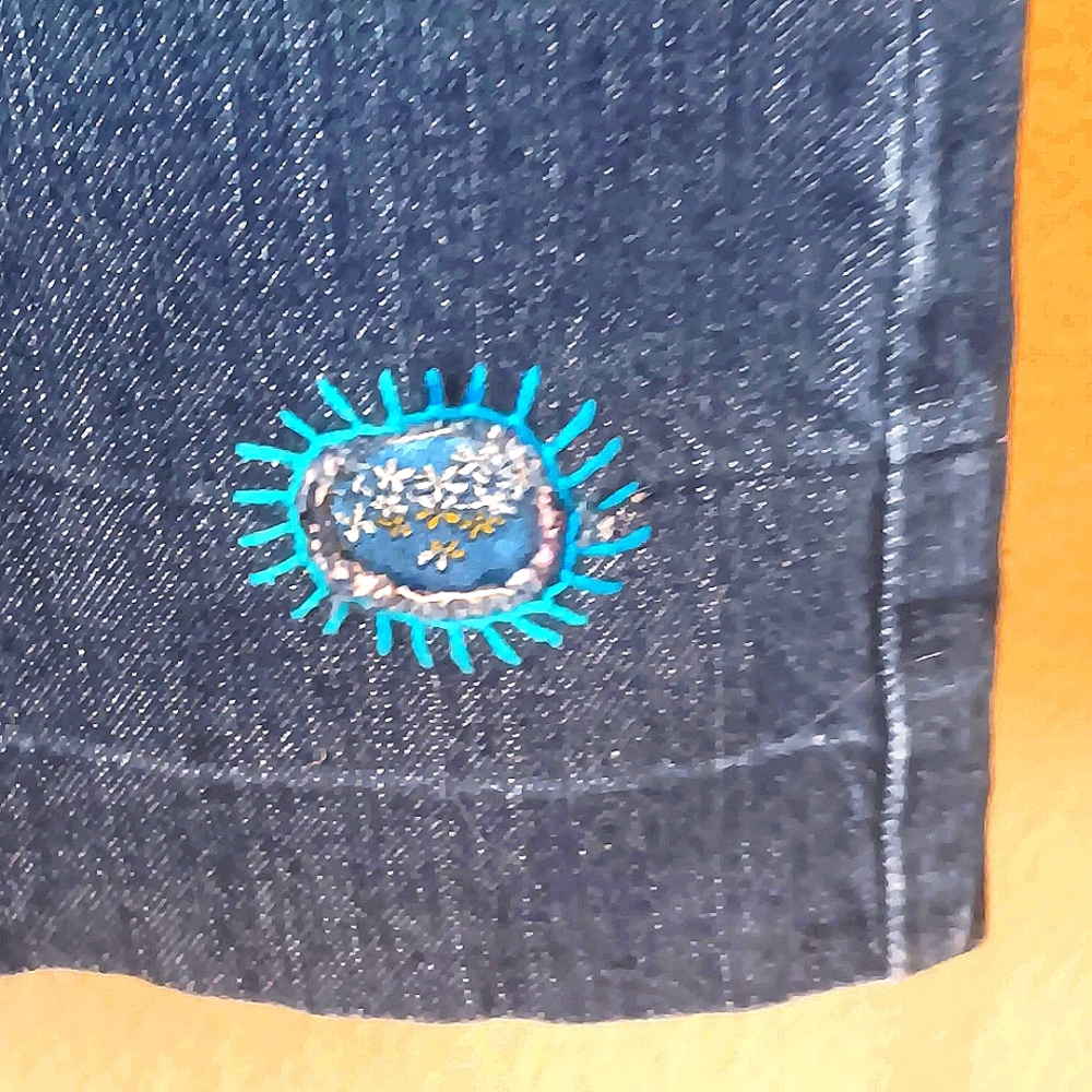Hand Embroidered Hippie Low Rise Jeans 16 18 Unique Artsy Festival Funky - Picture 10 of 15